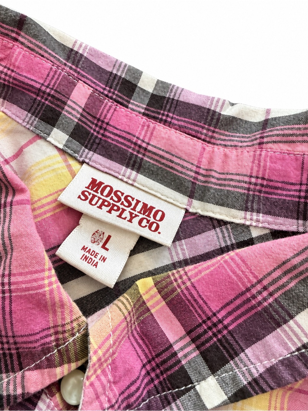 Mossimo Supply Co Pink Plaid Western Pearl Snap Shirt Women’s XL - Picture 2 of 4